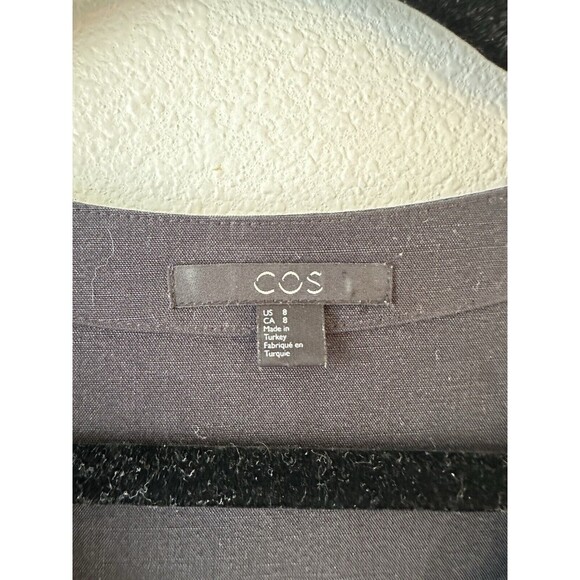 COS Women’s Black Tie Blouse Size 8 V Neck Roll Sleeve Minimalist Career Lyocell - Picture 3 of 8